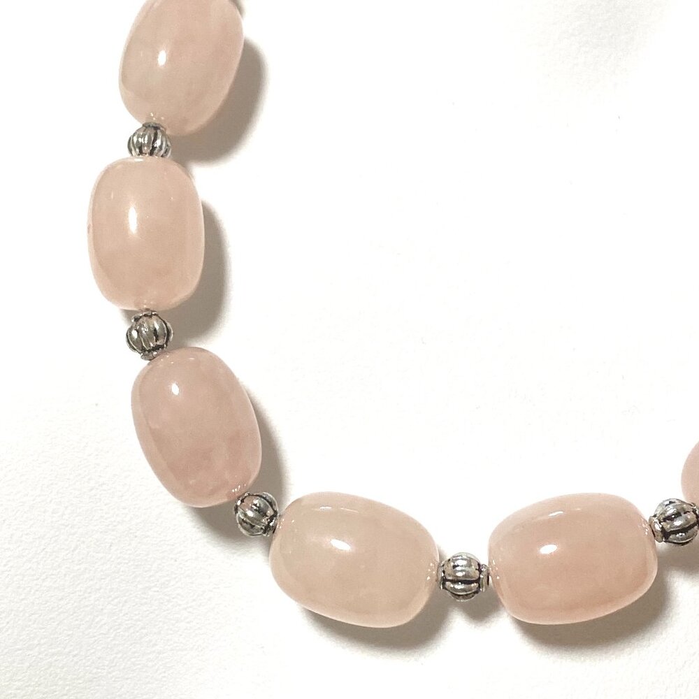 Beaded Rose Quartz Necklace, Pink Genuine Large Gemstone Necklace